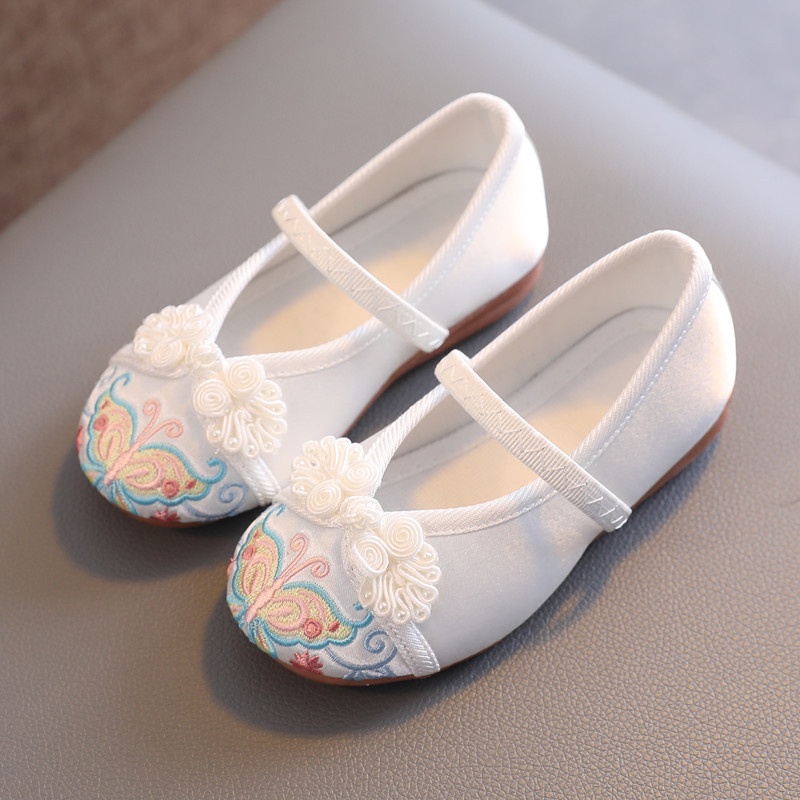 Giày Múa Đế Bằng Thêu Hình Bướm Phong Cách Trung Hoa Cho Bé Gái