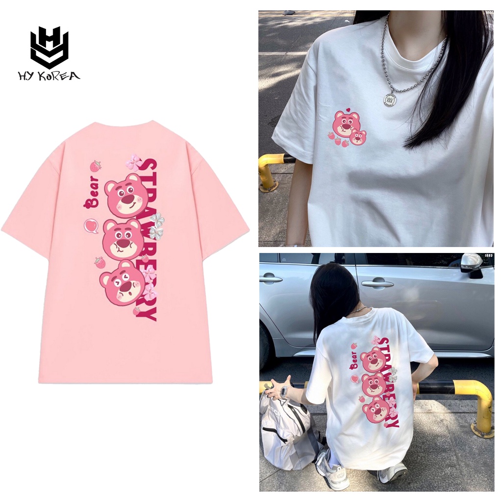 Áo phông nữ form rộng tay lỡ cute Gấu dâu 1085 HY STUDIO áo ngắn tay áo thun áo cotton t shirt áo form áo cổ tròn áo unisex áo anime áo rộng áo kiểu
