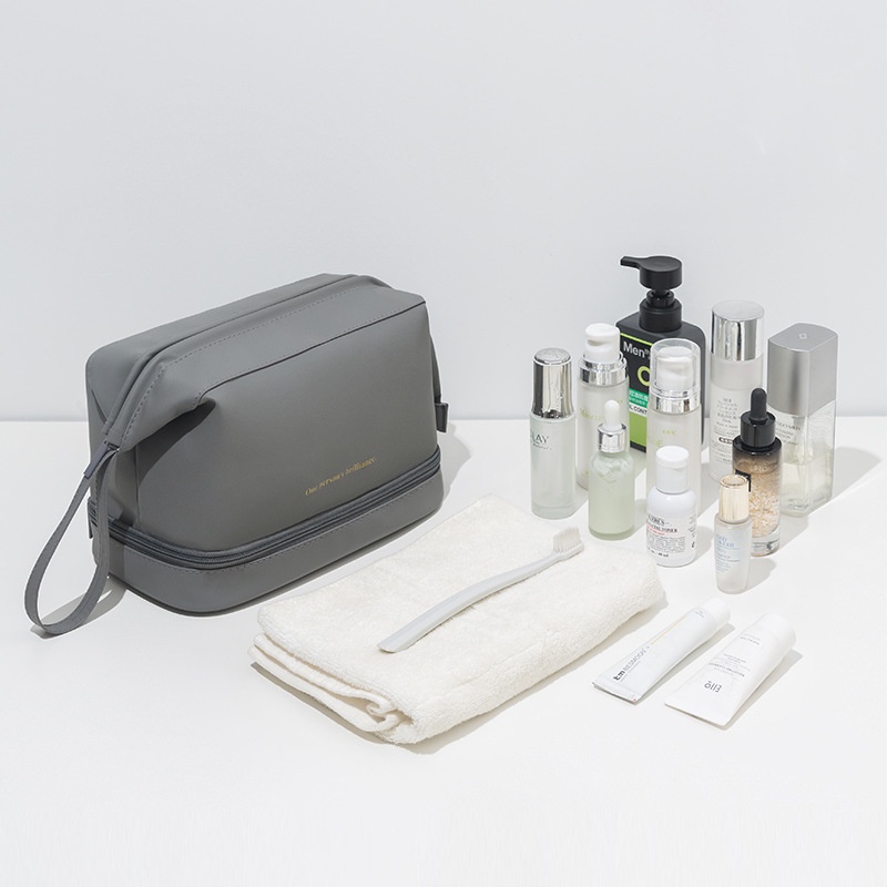 Túi Da PU Hai Lớp Đựng Đồ Trang Điểm Đi Du Lịch Kích Thước Lớn Mới