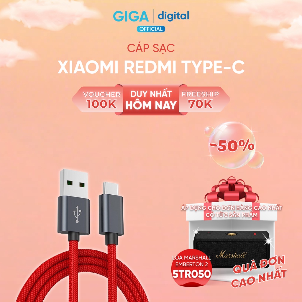 Cab/ Cáp Xiaomi Type-C chính hãng cho Redmi 10C, Xiaomi 11T, tai nghe Xiaomi - Cab bọc dù chống rối