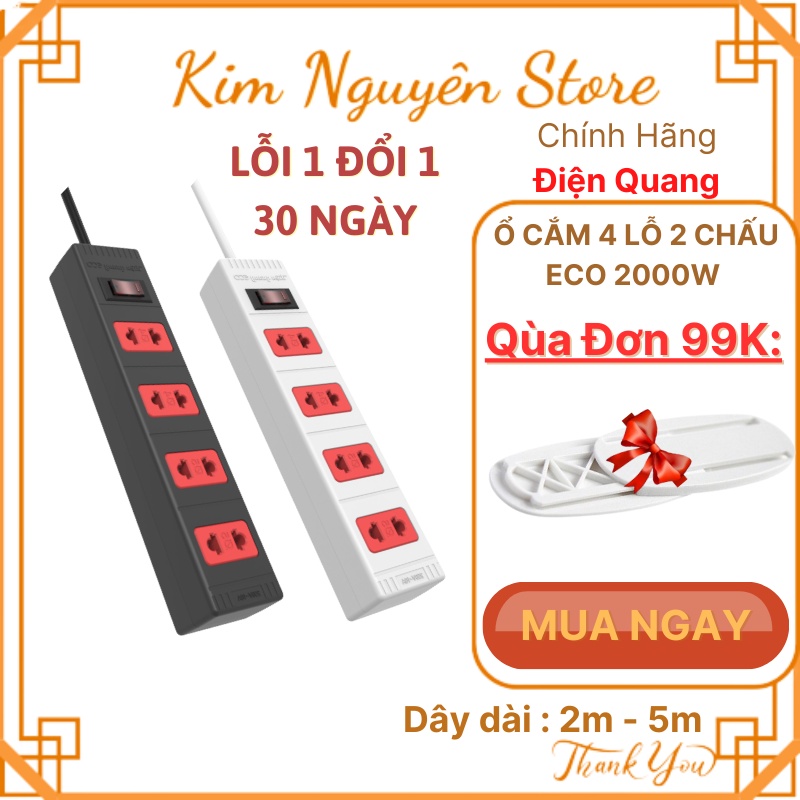 Ổ Cắm Điện Điện Quang, 4 Lỗ 2 Chấu, Có Dây 2 Mét Và 5 Mét