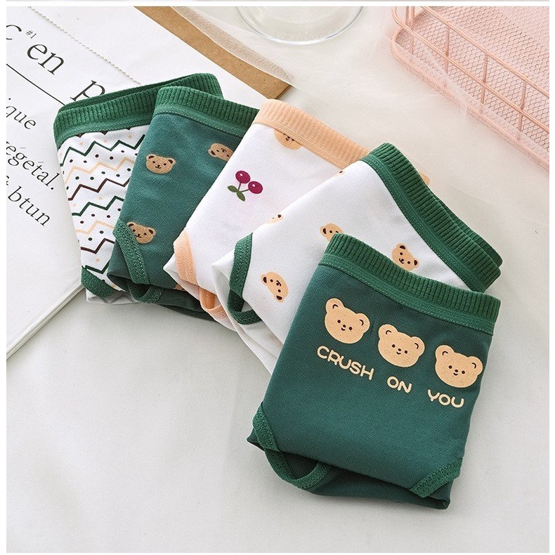 Quần Lót Nữ Ladi Thiết Kế Cotton Cute Họa Tiết Gấu Xanh Mềm Mại Thoáng Mát MÃ CS07