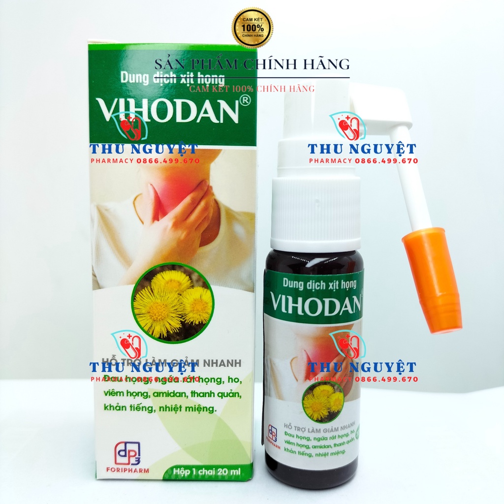Dung dịch xịt họng Vihodan 20ml - Giảm nhanh Đau họng, ngứa rát họng, nhiệt miêng, khản tiếng, viêm amidan