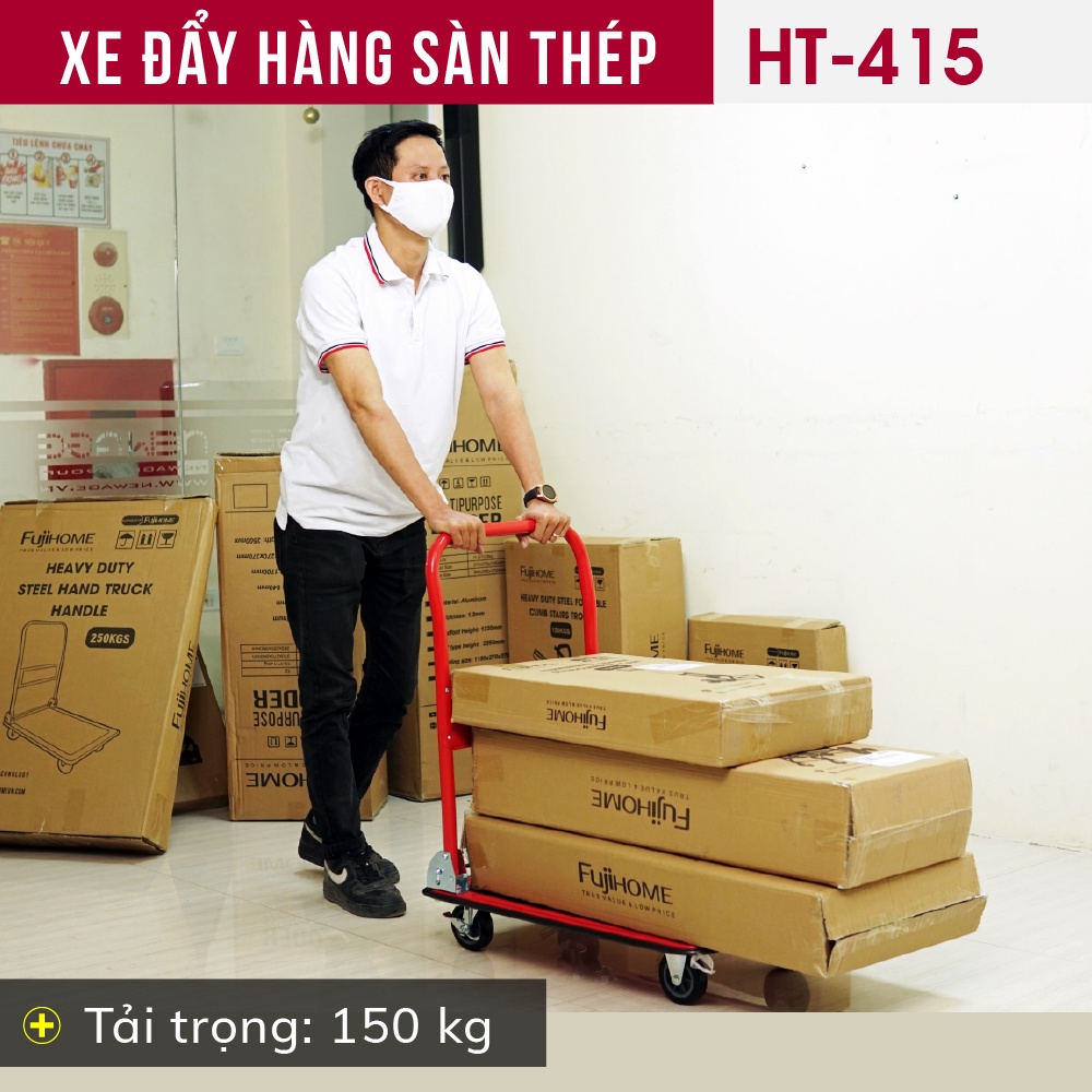 Xe đẩy hàng sàn thép nhập khẩu FUJIHOME HT-415 Tải trọng 150kg - Công nghệ Nhật Bản - Bảo hành toàn quốc