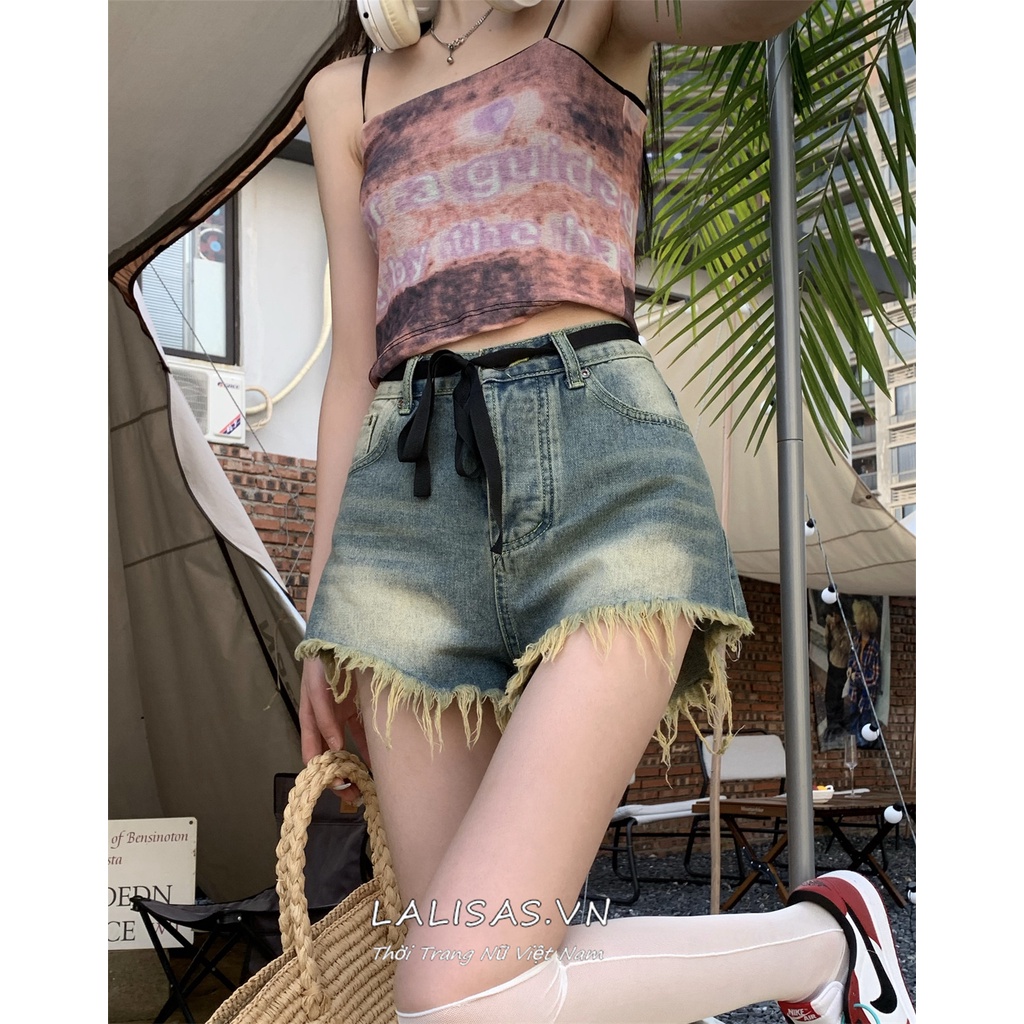 Lalisas Quần Short denim Lưng Cao Phong Cách retro Hàn Quốc Thời Trang Cho Nữ