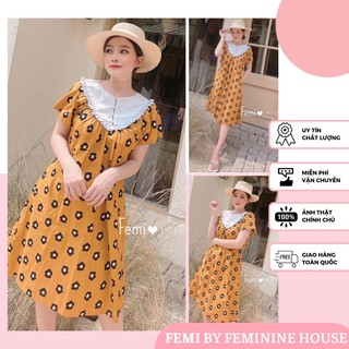 Đầm Hoa Cổ Ren, đầm hoa nhí, váy suông hoa, váy ren, đầm hoa suông