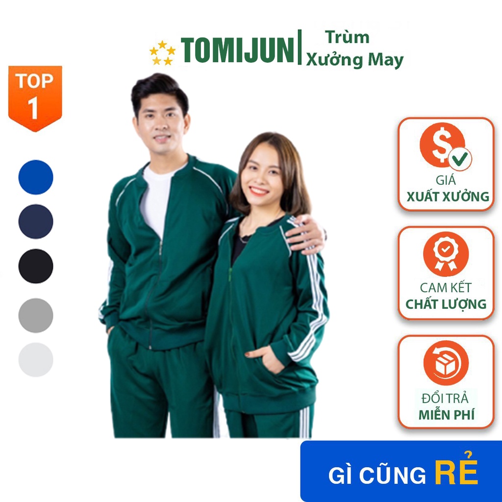 Bộ Quần Áo Thể Thao Thu Đông Cổ Bomber Có Khóa Kẻ Sọc Chất Liệu Vải POLY Da Cá Cao Cấp
