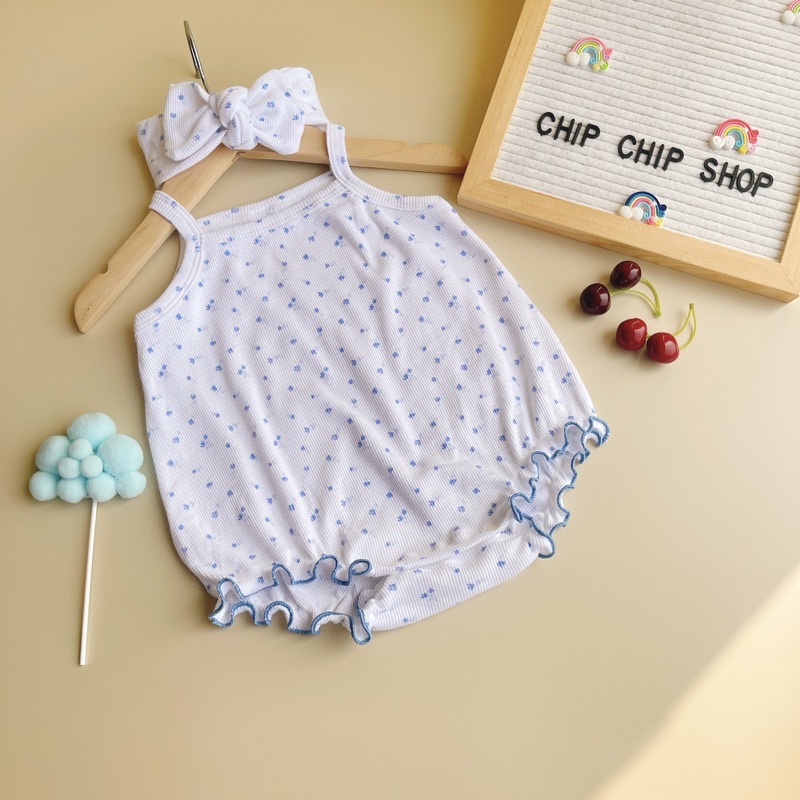 Bodysuit dây kèm turban chất cotton Hàn mềm mát cho bé gái sơ sinh đến 18 tháng Chíp Chíp Shop