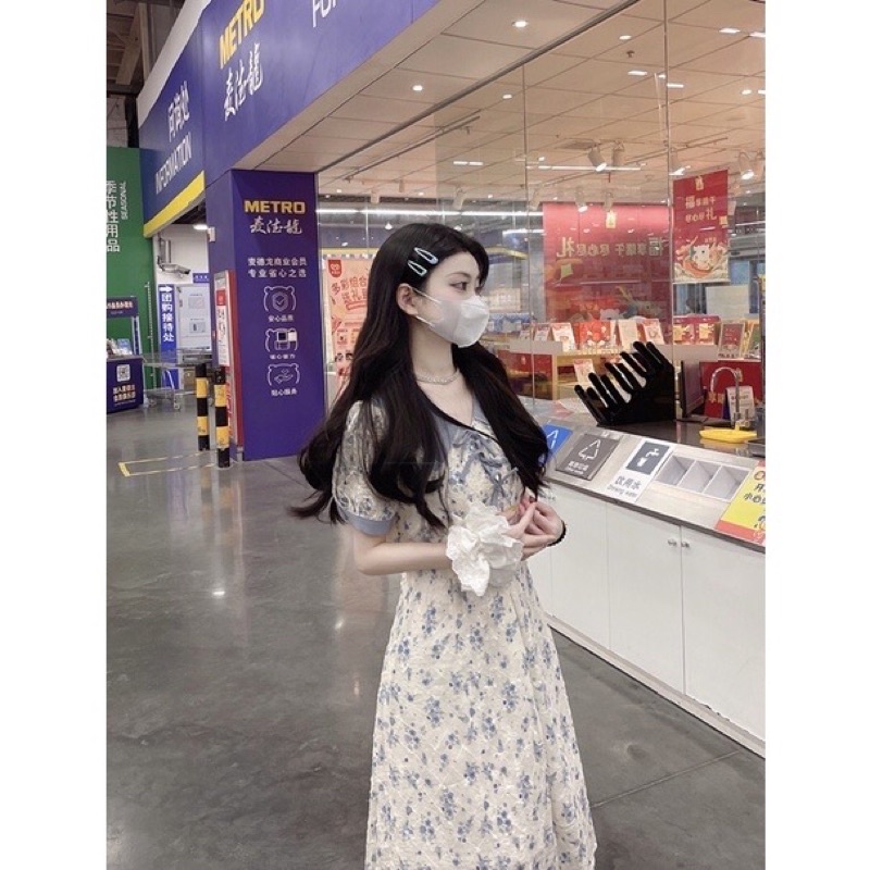 Đầm Chiffon Tay Phồng Cổ Búp Bê In Họa Tiết Hoa Phong Cách Pháp Thời Trang Mùa Hè Xinh Xắn Cho Nữ