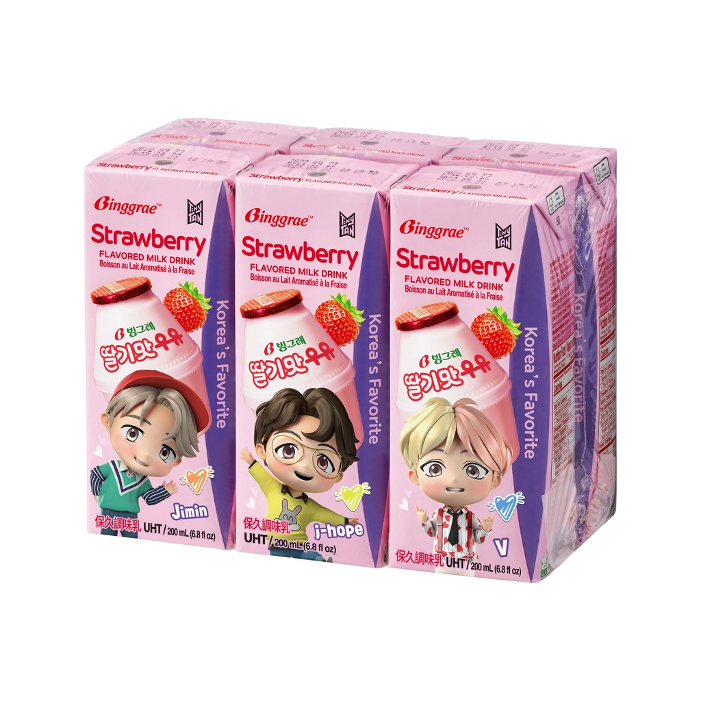 Lốc Sữa Dâu Hàn Quốc Binggrae Strawberry Milk (200ml x 6 hộp)