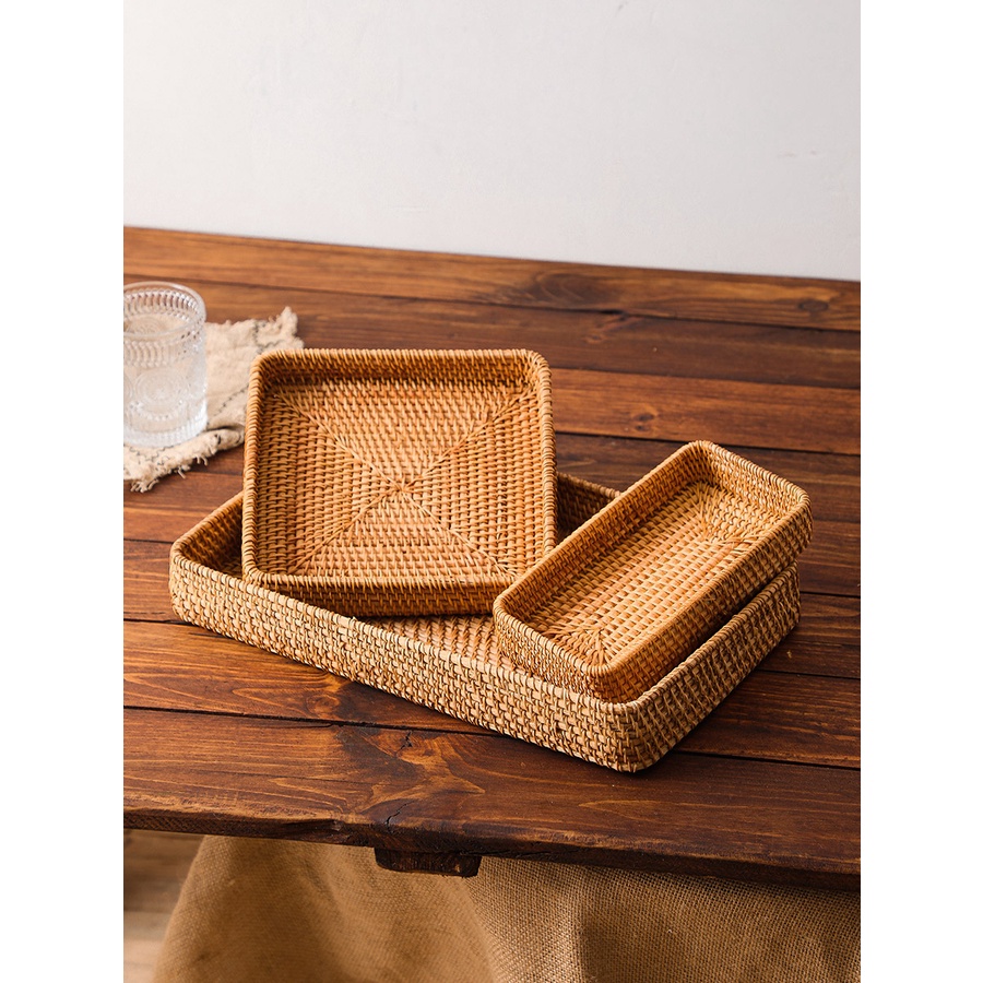 Combo khay đựng đồ mây tre đan, khay mây decor trang trí nhiều kích thước