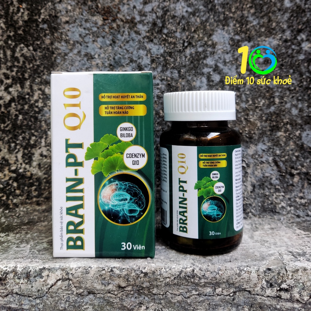 Viên uống bổ não BRAIN-PT Q10 tăng cường trí nhớ, giảm đau đầu, lưu thông máu não - 30 viên
