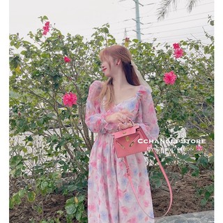 VÁY VOAN TƠ HAI LỚP CỔ V CHÉO VẠT