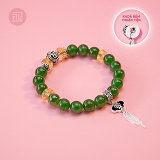 TINH LÂM Vòng Tay Phong Thủy Đá Phật Ngọc 3A 8 Li - Charm Kim Khánh Dạng Bấm