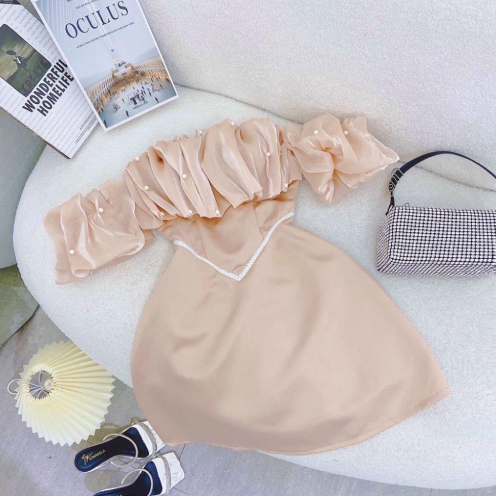 (Fom: <55kg)Đầm Hồng Bẹt Bèo Phồng Viền Ngọc  Đầm Bẹt Vai Bo Eo Tôn Vai Và Eo Bo Chun, Đầm Bo Phồng Loe Nhẹ Tiểu Thư Jl4 | BigBuy360 - bigbuy360.vn