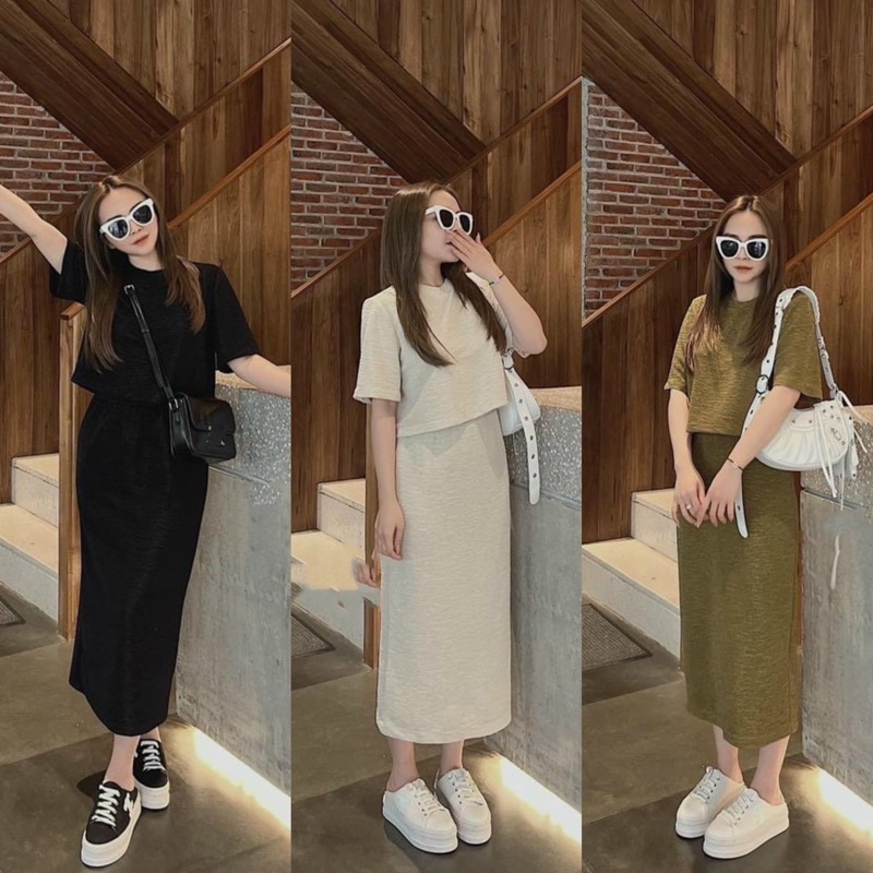 Bigsize - set váy xốp gân nhăn áo crotop + chân váy