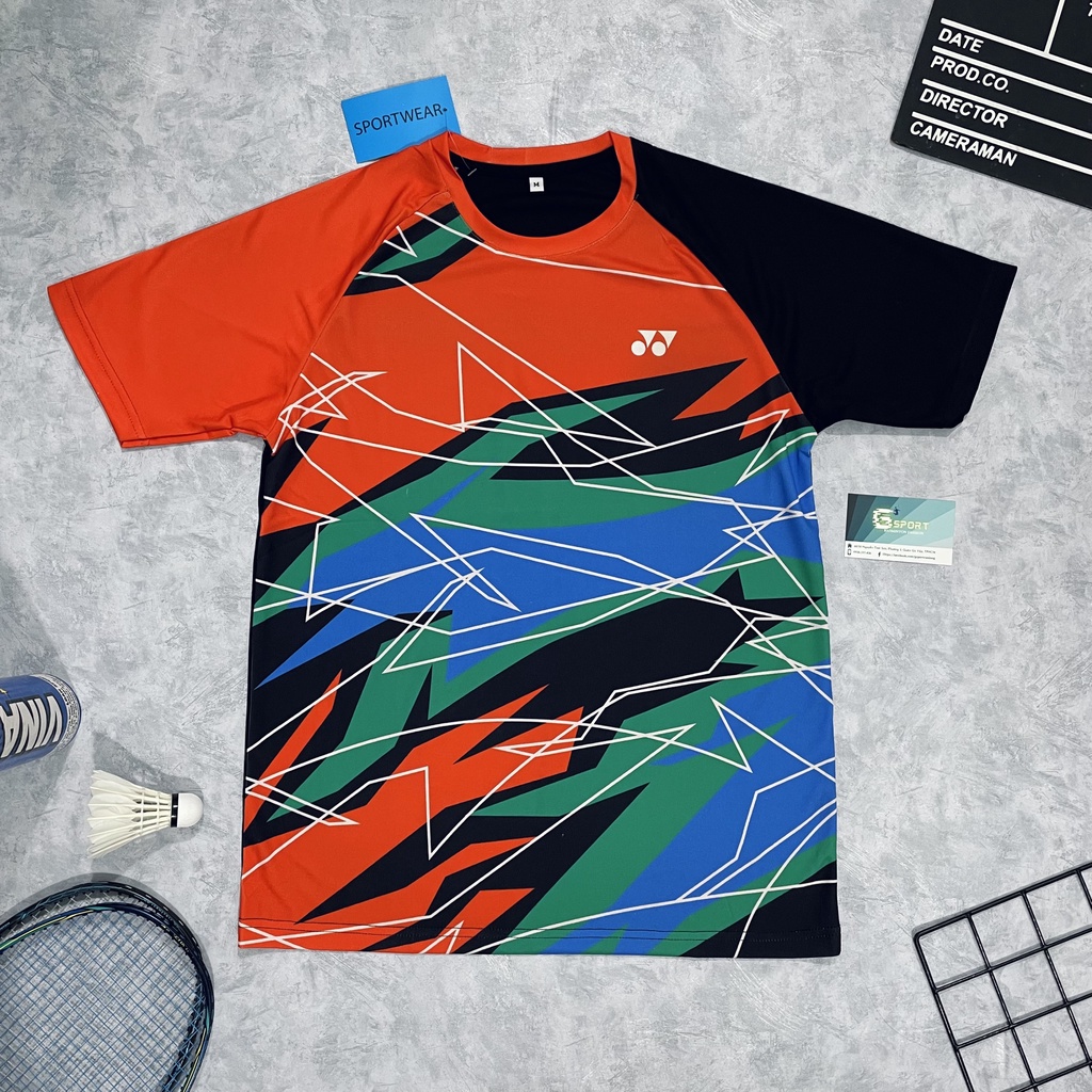 ÁO YONEX CẦU LÔNG MÀU ĐEN CAM DÙNG TRONG THI ĐẤU - VẢI THOÁNG MÁT CO GIÃN TỐT