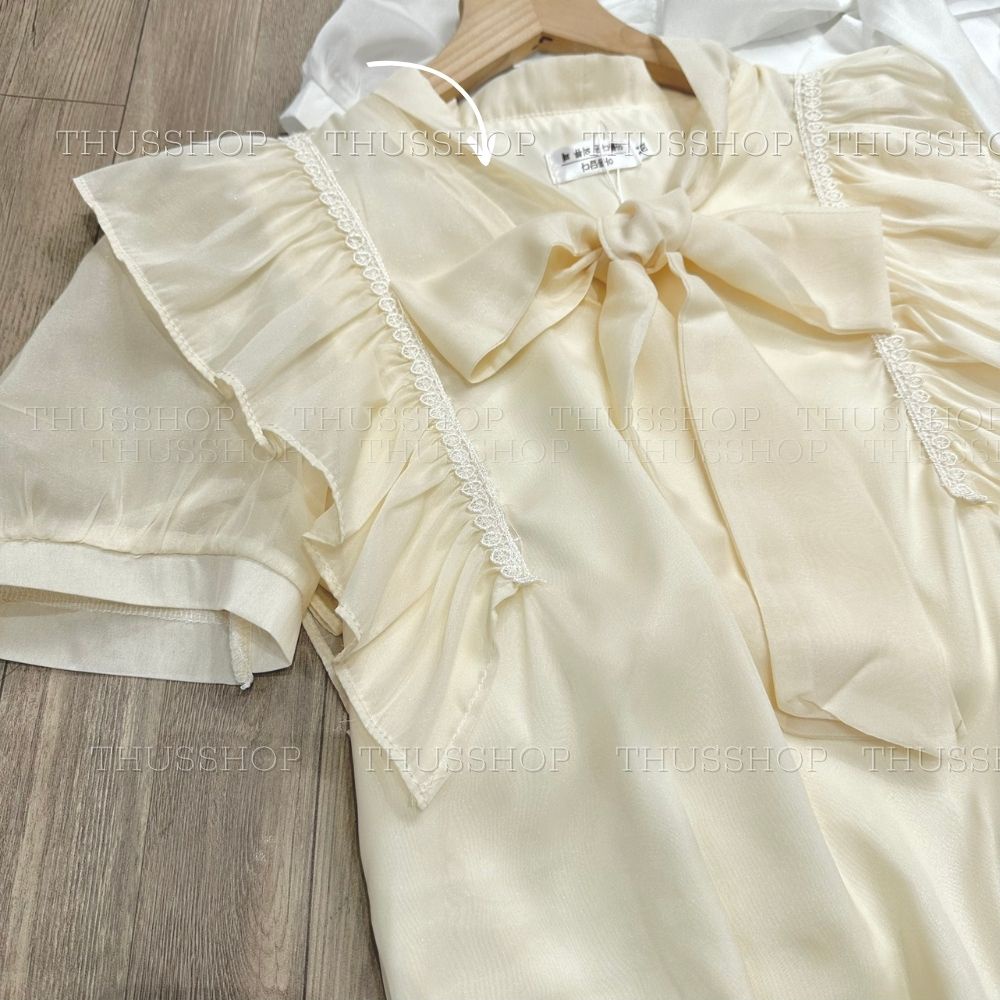 Áo Sơ Mi Tiểu Thư Bèo Voan Tay Bồng BIGSIZE, Áo Kiểu Ngắn + Dài Tay Voan Tơ Mềm 2 Lớp Cao Cấp THUS66