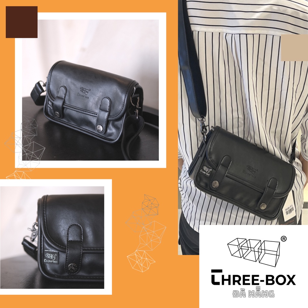 ThreeBox Túi đeo chéo da Unisex nam nữ thời trang chính hãng