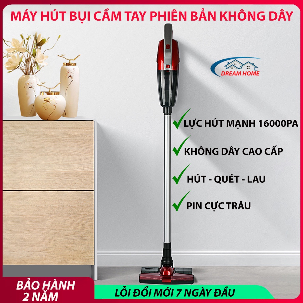 Máy hút bụi gia đình cầm tay đa năng không dây kèm chổi điện và hộp lau ướt với lực hút lớn pin cực trâu. Bảo hành 2 năm