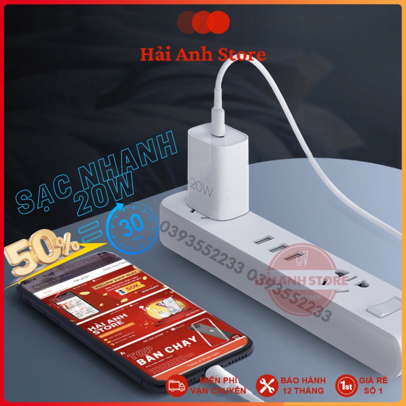 Bộ sạc nhanh 20W Bảo hành 12 tháng lỗi đổi mới có củ và cáp bán lẻ