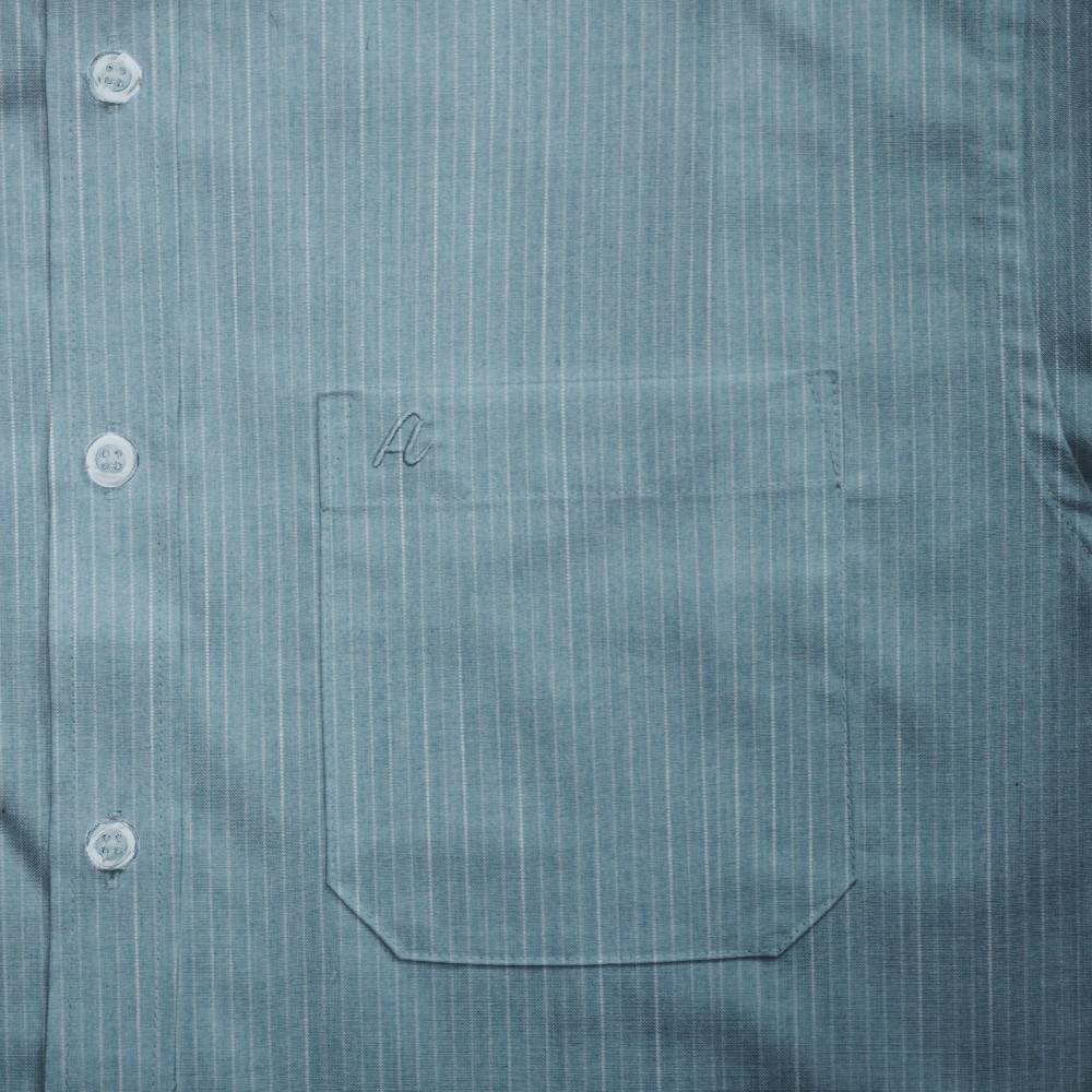 Áo Sơ Mi Nam Công Sở Trung Niên Anton Somianton Màu Xanh Lục Kẻ Sọc Trắng Ngắn Tay Bamboo Chun - XNC141