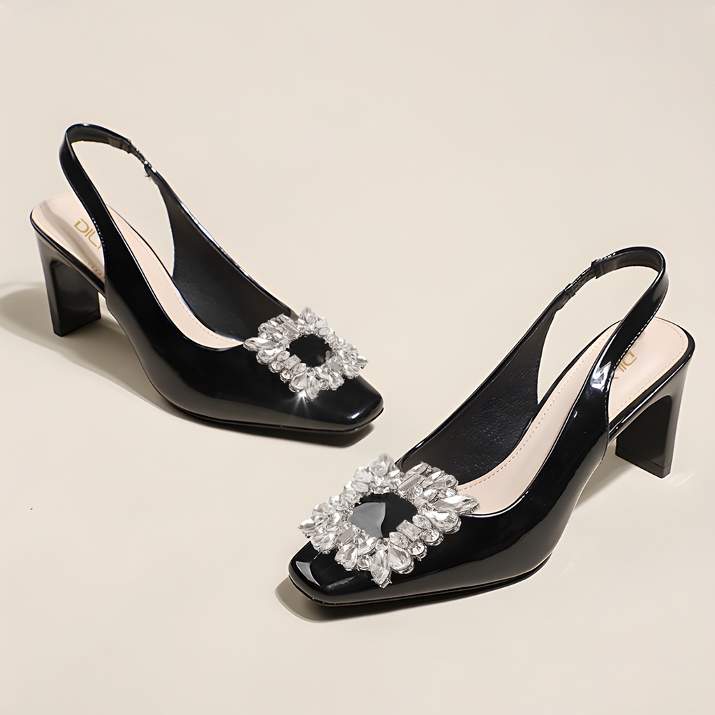 Giày cao gót bít mũi đính khóa sang trọng, giày cao gót slingback cao 7cm_AA0369