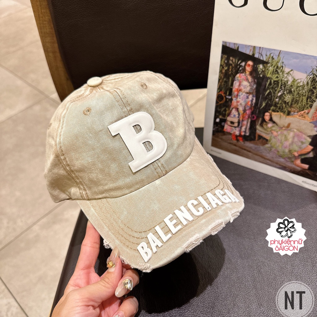 Nón kết B rách cá tính ❤ mũ lưỡi trai nam nữ chất chino QC dày dặn full tag