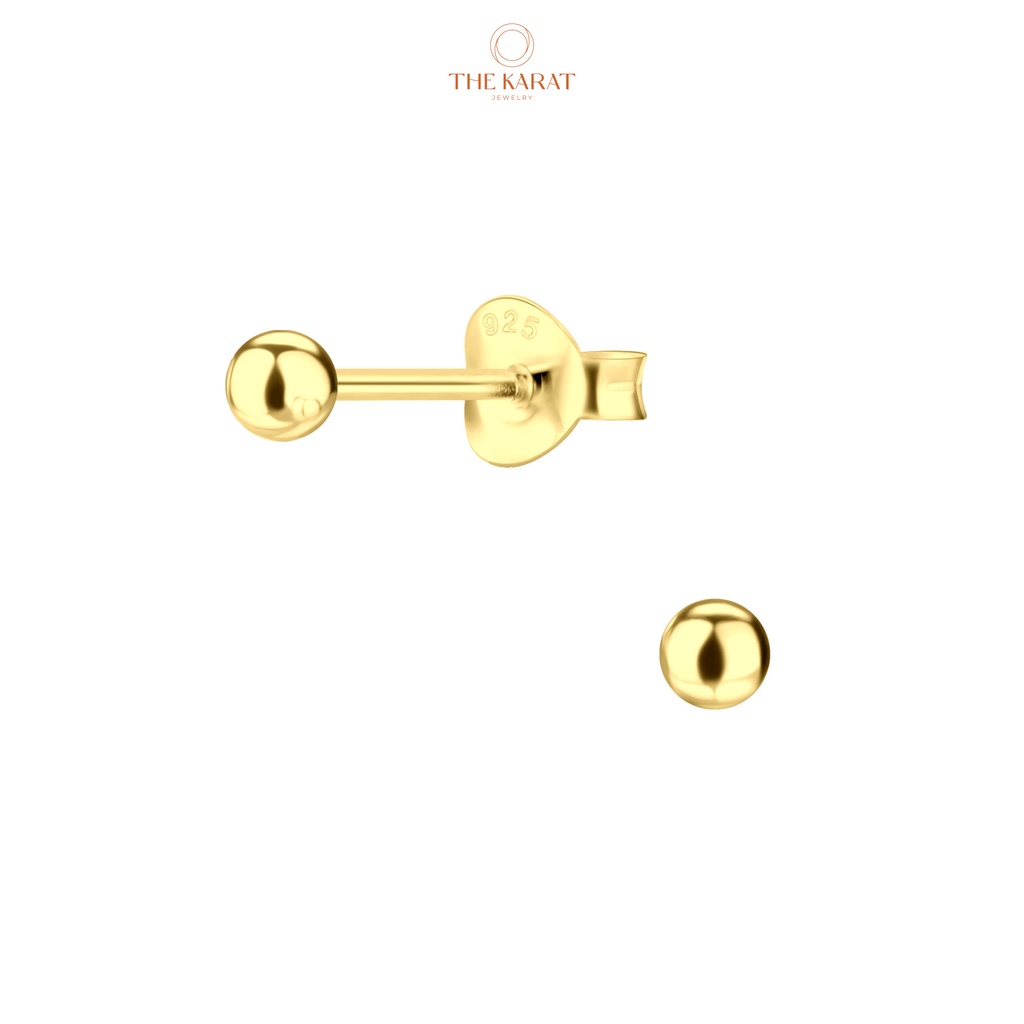 Bông tai nụ THE KARAT Bạc 925 mạ vàng 10k hạt bi tròn 3mm nữ tính thời trang phong cách hàn quốc Ball Stud