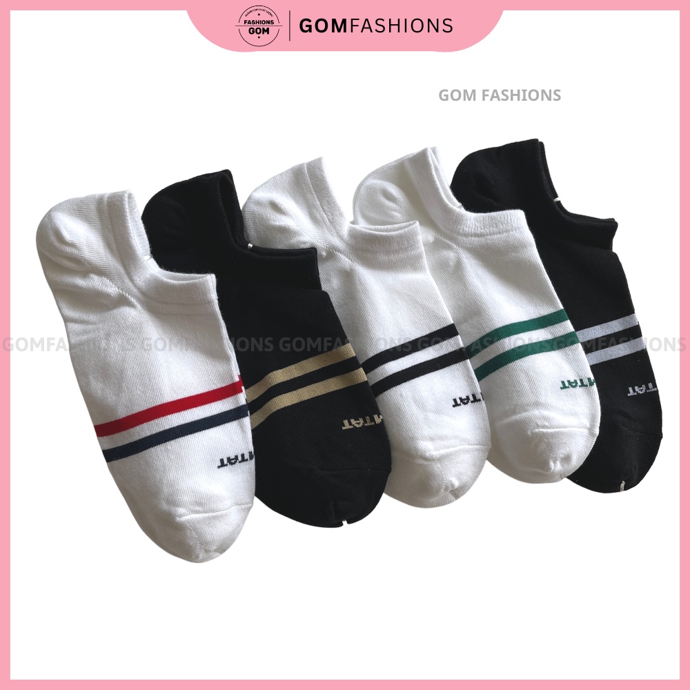 Tất cổ ngắn nam nữ GOMTAT 2 sọc ngang, vớ cổ thấp unisex chất liệu cotton cao cấp thoáng mát - GOM503-2SOC-LE