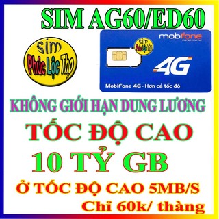 Sim 4G Mobifone [ED60] [CF60] [MAX90] KHÔNG GIỚI HẠN DUNG LƯỢNG DATA DÙNG TOÀN QUỐC