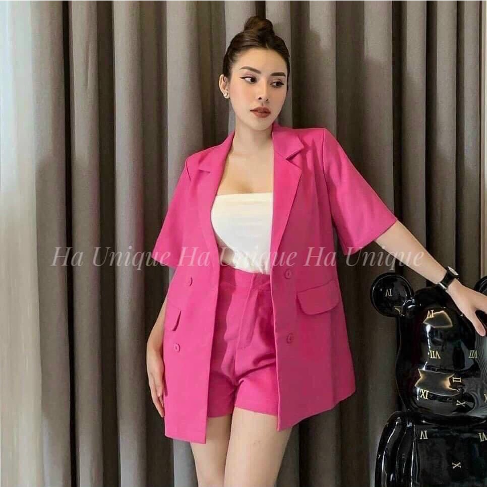 Set vest 3 món áo blazer nữ ngắn tay, áo bra kèm quần short đùi sang chảnh, bộ đồ công sở lịch sự SANG TRỌNG