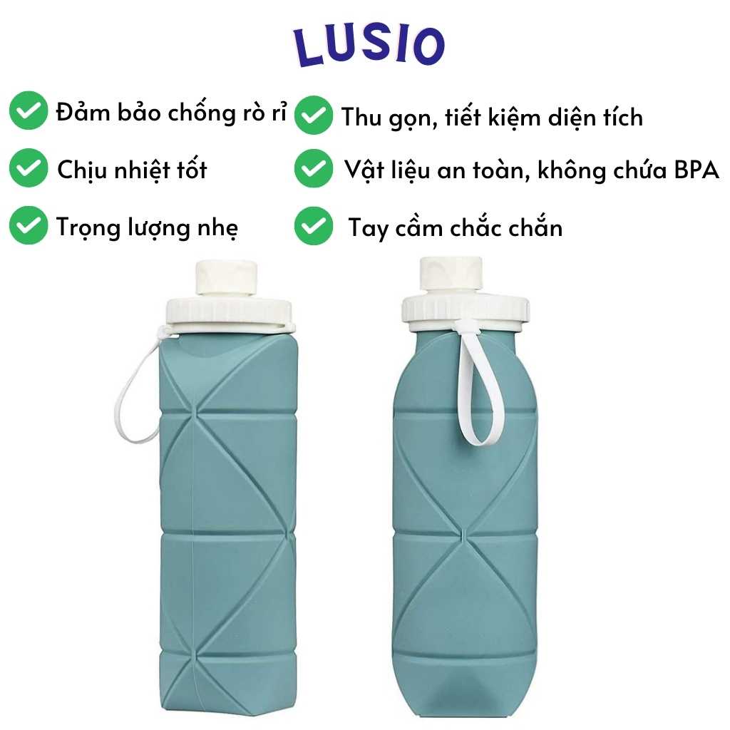 Bình Nước Silicon Gấp Gọn Tiện Lợi,Bình Nước Tập Gym, Thế Thao, Dã Ngoại 600ml Không BPA An Toàn Cho Sức Khỏe
