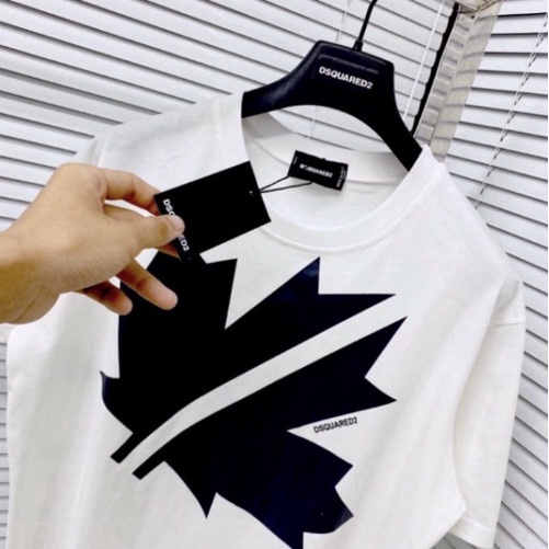 Áo phông nam nữ Premium Cotton in hình logo lá chữ DSQ2 vải dày dặn co giãn 4 chiều cao cấp 2023