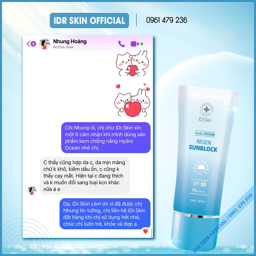 Kem chống nắng Hydro Ocean regen Sunblock IDr Skin SPF 50 , PA +++