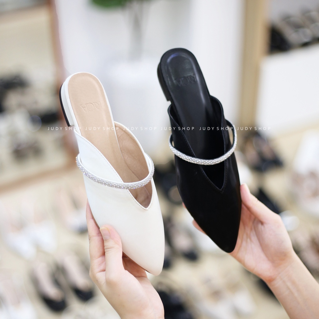 Dép Sục RYCIA Mũi Tim Quai Ngang Đính Đá Cao 2p VNXK