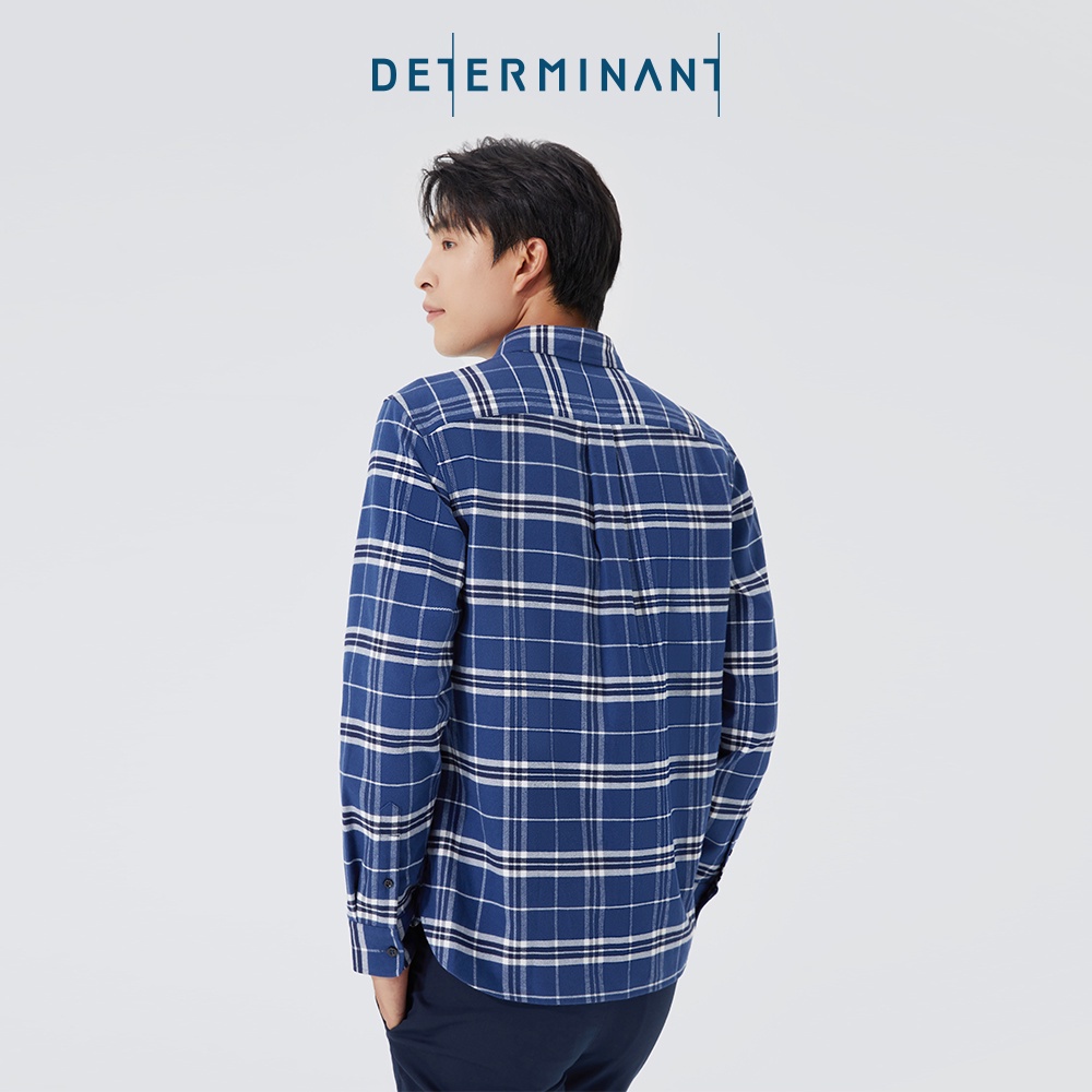 Áo sơ mi nam DETERMINANT tay dài - 100% cotton - màu caro xanh dương - CS08