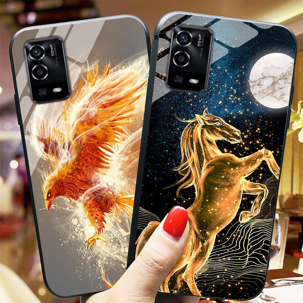 Ốp điện thoại mặt kính oppo a55 4g / oppo a55 5g rồng phượng ngựa đẹp