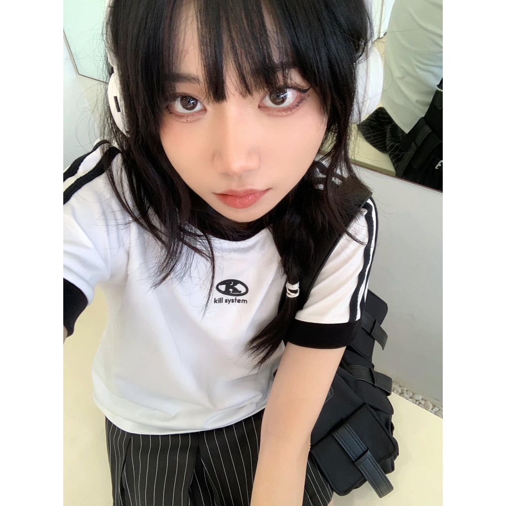 Áo thun baby tee form fit chữ K Pika.clothingg, Áo phông baby tee sọc đen trắng mẫu mới 2023