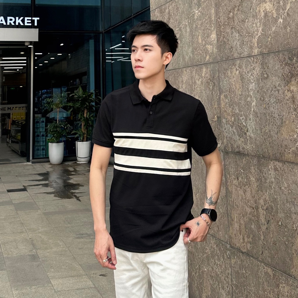 Áo Polo nam ROWAY cotton thoáng mát, thấm hút, form regular, polo phối ngang