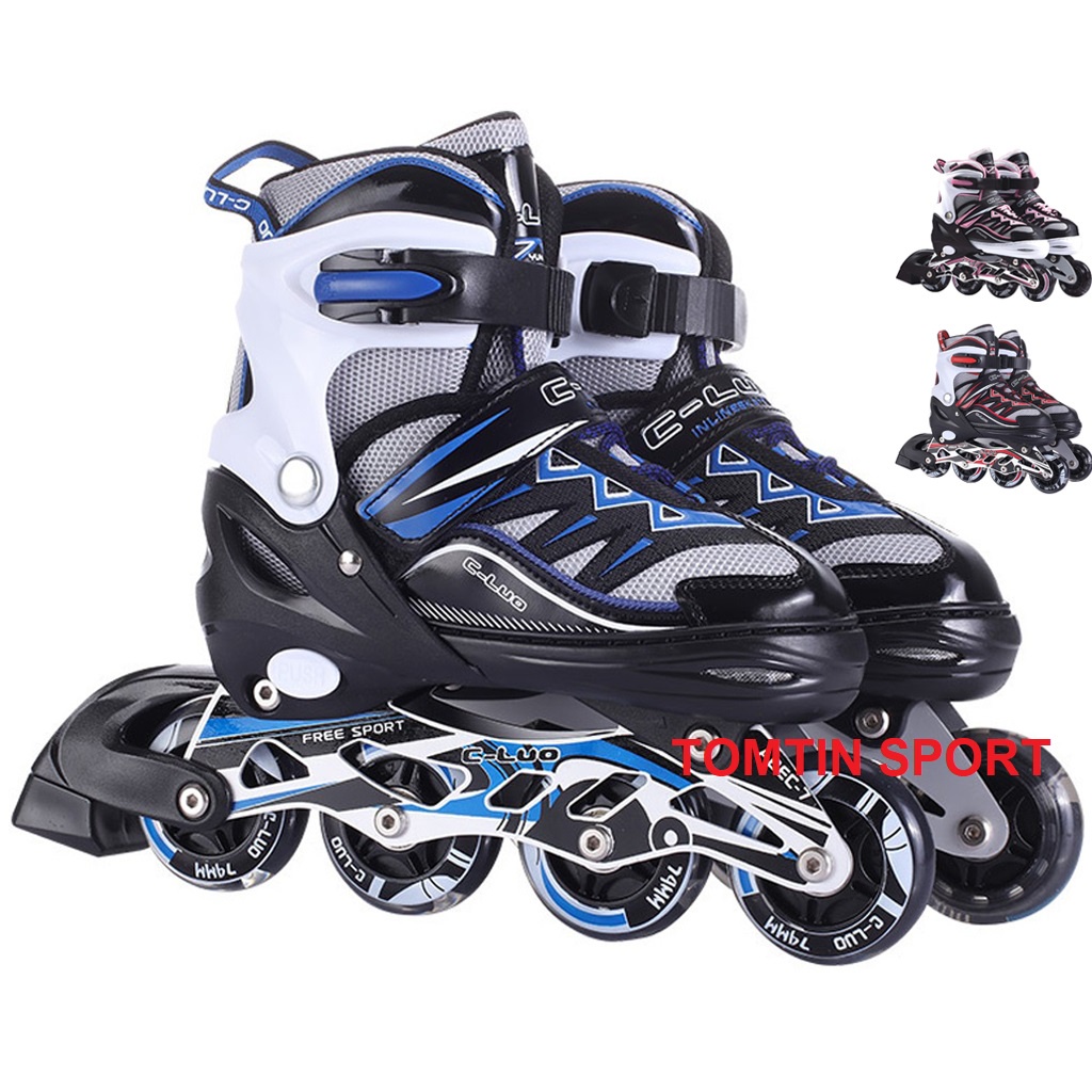Giày patin trẻ em bánh cao su phát sáng hãng CLUO cao cấp trượt mượt và êm, tặng kèm bảo hộ chân tay TOMTIN SPORT