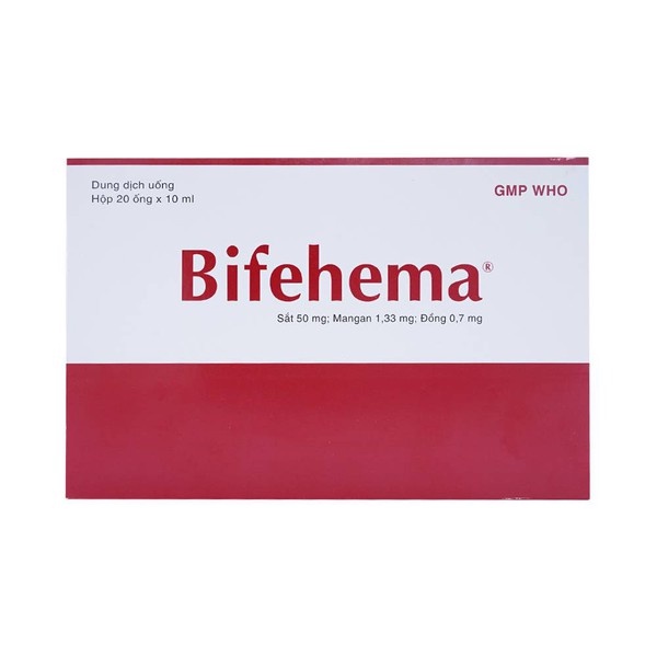 Bổ máu Bifehema Bidiphar Bổ Sung Sắt Cho Phụ Nữ Có Thai, Cho Con Bú , cho trẻ em-  20 ống