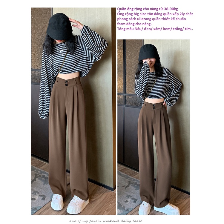 Quần tây ống rộng bigsize nữ lưng cao quần ống rộng bigsize đỉa lửng cổ điển sang trọng.