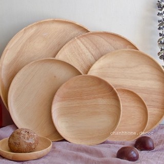 Khay gỗ tròn nhiều kích thước đựng đồ ăn nước uống, đĩa gỗ thớt gỗ chụp ảnh trang trí decor |Chanhhome.decor|