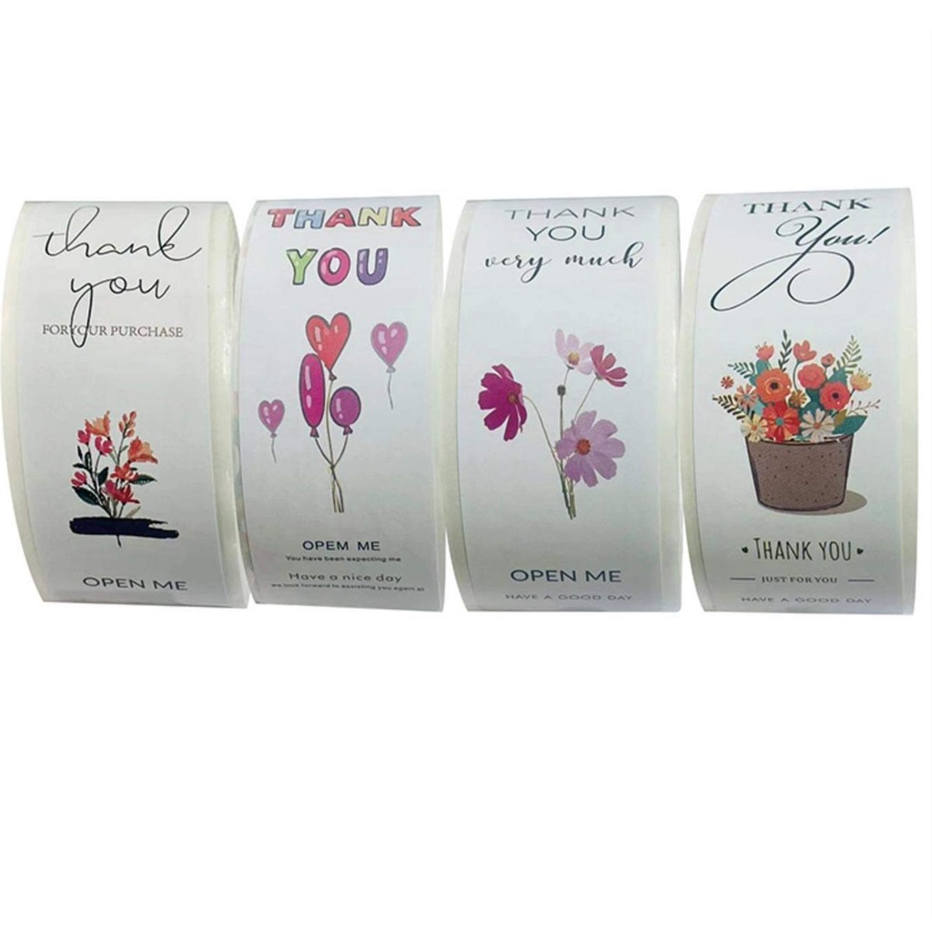 T001_Tem dán chữ " Thank you" _SIZE: 2.5X7.5cmCM, 120 tem/cuộn _ STICKER NIÊM PHONG HỘP GIẤY