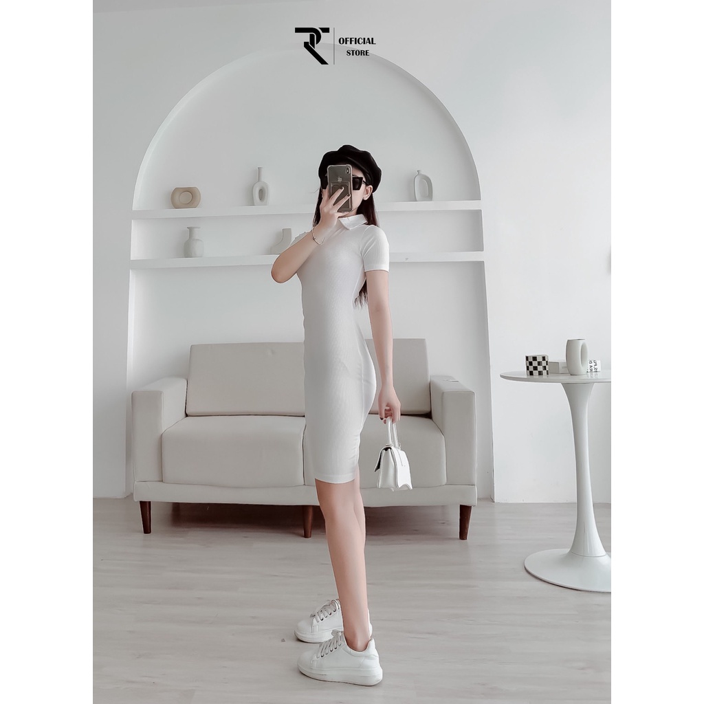 Váy body TR Design cổ bẻ polo có tay thiết kế dáng ôm chất len tăm hàn co giãn 4 chiều | BigBuy360 - bigbuy360.vn