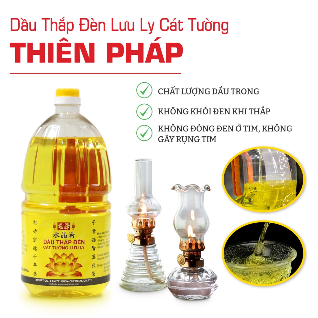 Dầu thắp đèn lưu ly cát tường Thiên Pháp combo 6chai TRÒN 1.8l không khói không mùi dùng cho đèn dầu thờ cúng chính hãng