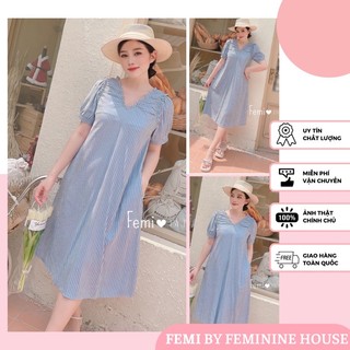 Đầm Linen Suông, váy suông nhún, váy kẻ, đầm sọc linen, váy diện hè