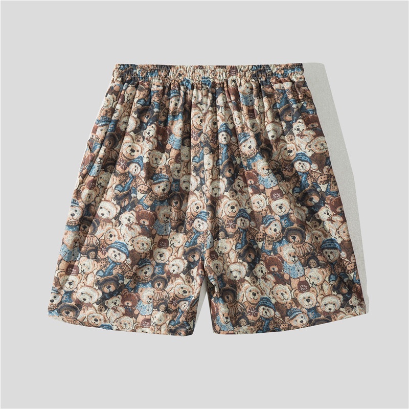 Áo Sơ Mi Tay Ngắn In Hoạt Hình Gấu + Quần short Dáng Rộng Thời Trang Mùa Hè 2023 Cho Nam