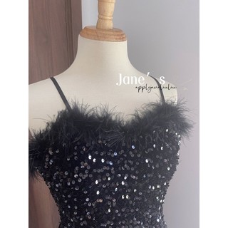 Jane Đầm Bling bling dạ tiệc đen quyến rũ